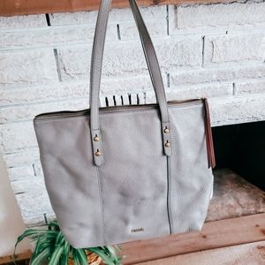 Fossil Gray Leather Tote Bag